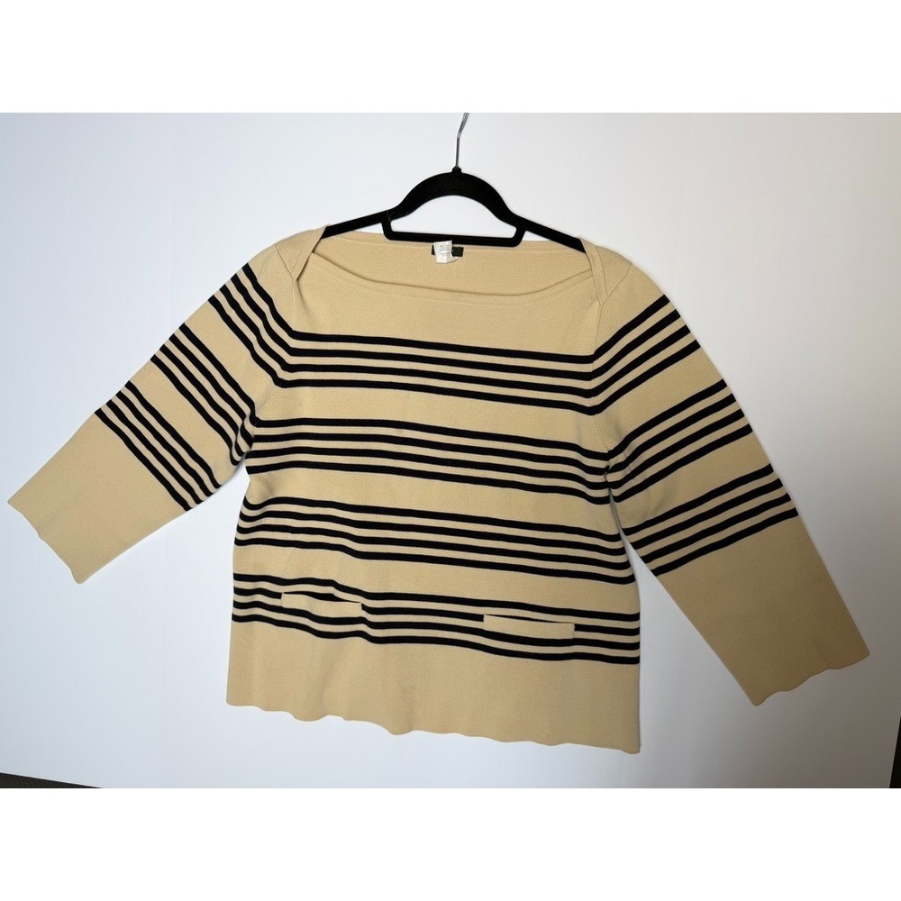 J.Crew Sweater Womens XL Beige Black Striped‎ Boatneck Long Sleeve Nautical Knit